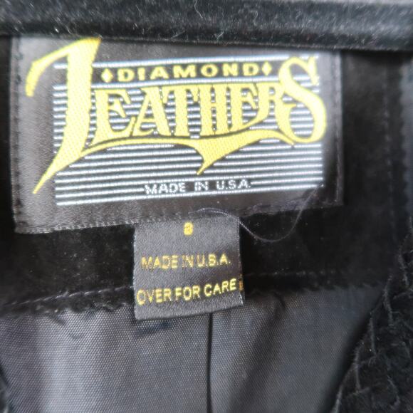 Vintage 90s Diamond Leathers Black Leather Fringe Western Biker Jacket 8 - Picture 8 of 8